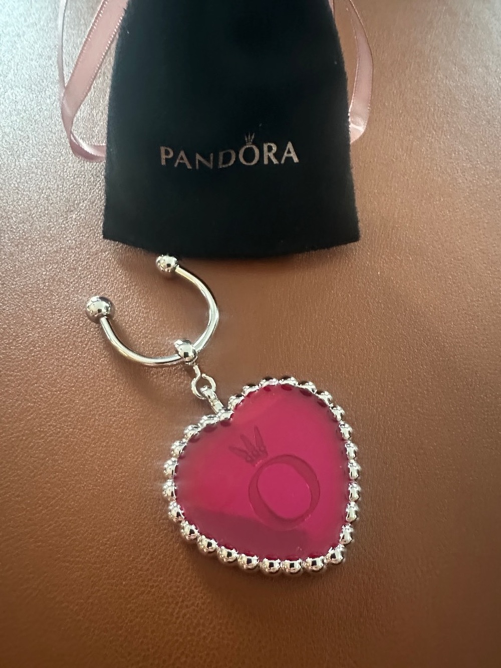 Pandora ❤️ Key Ring-Pink Enamel Heart with Silver Metal - NWT
